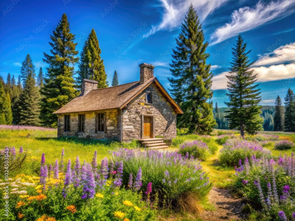 Fototapeta premium Discover the Pioneer Cabin in Oregon, where rustic charm meets stunning natural beauty, creating the perfect retreat for relaxation and adventure in the great outdoors.