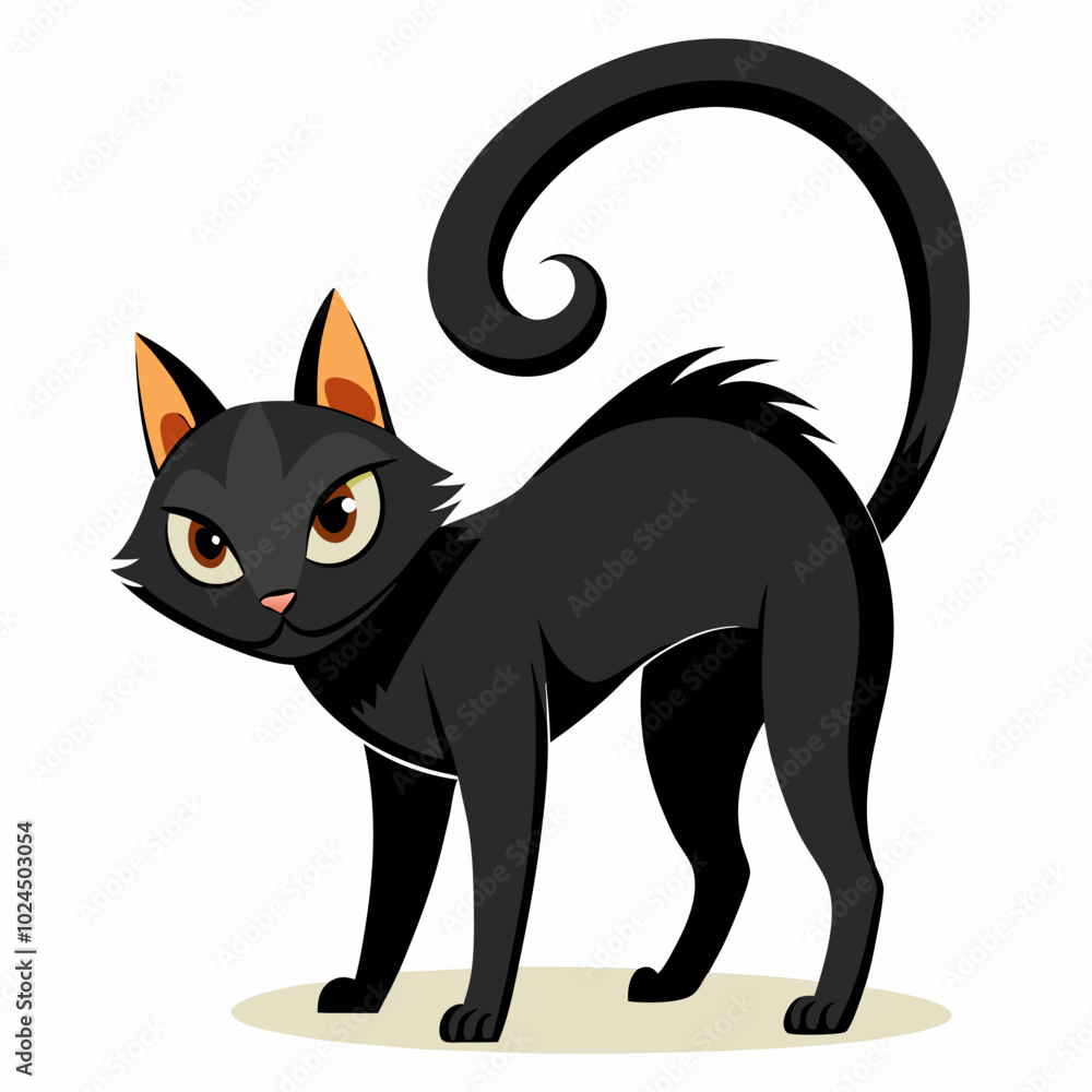 Obraz premium A cute black cat with orange eyes, perfect for Halloween decorations, greeting cards, or any project that needs a touch of spooky charm. The cat's playful pose adds to the whimsical feel.