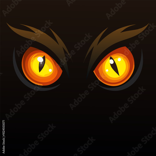 A pair of glowing, orange eyes peer out from the darkness, creating a sense of mystery and intrigue.  This image is perfect for Halloween, fantasy, or horror-themed projects.