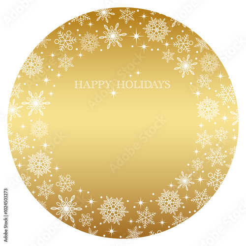 Happy Holidays Vector Round Frame Illustration With Abstract Snowflakes Pattern And Text Space.