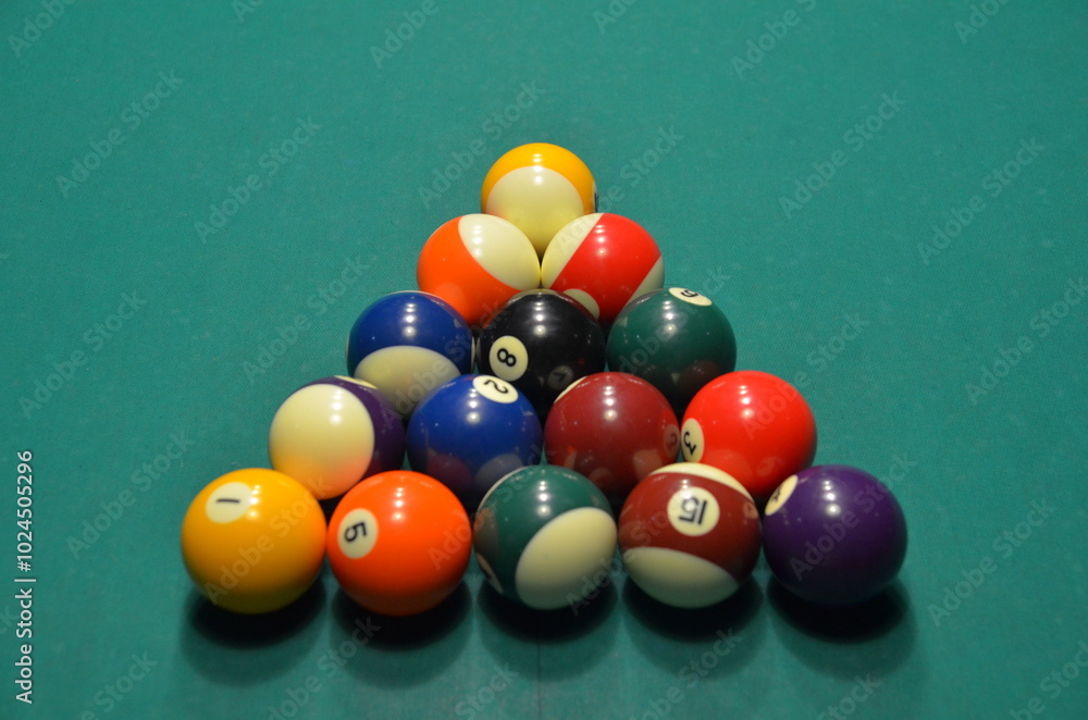 Pool Game With Pool Balls and Table, Close View Background Pool Game With Pool Balls and Table, Close View Background