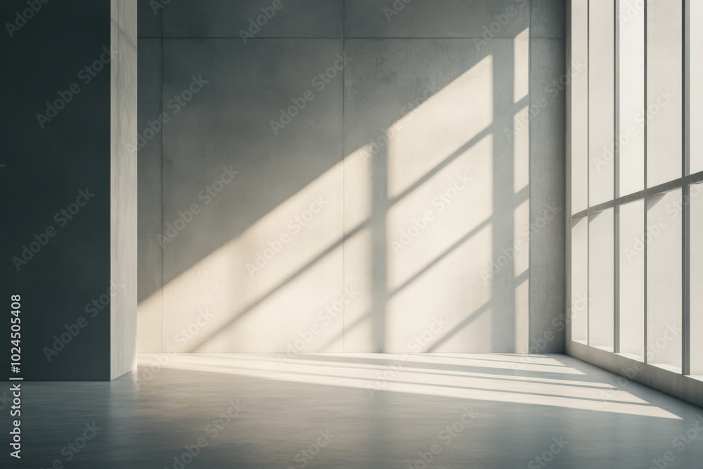 Obraz premium Minimalist interior design in sunlit empty room with concrete walls