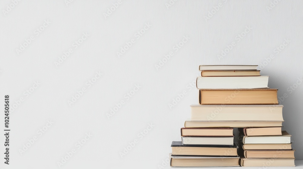 Stacked Books on White Background with Copy Space Stacked Books on White Background with Copy Space