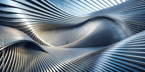 Fototapeta Naklejka Na Ścianę i Meble -  Abstract Metal Flow: A mesmerizing abstract image featuring a flowing, dynamic metallic surface with a striking interplay of light and shadow, creating a sense of movement and depth.