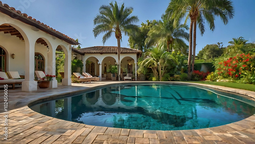 Luxury home swimming pool, generative ai	
