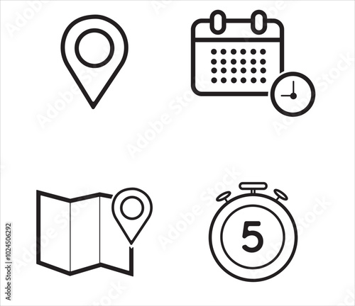 Time and Location icon set. Time,location vector illustration icons