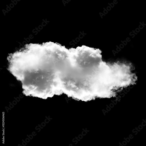 White single cloud shape over black background, fluffy single cloud