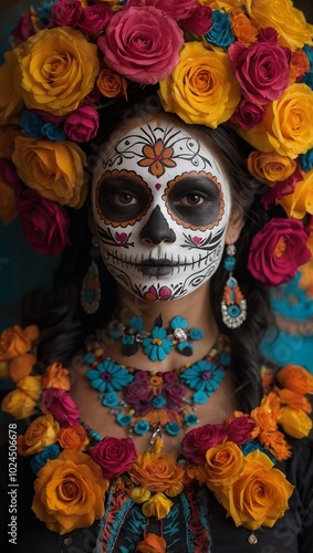 Day of the Dead Face Paint and Floral Headpiece