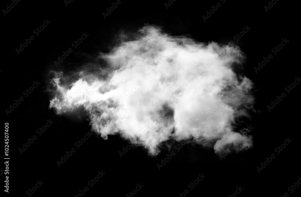 Single cloud shape over black background, white cumulus cloud Single cloud shape over black background, white cumulus cloud