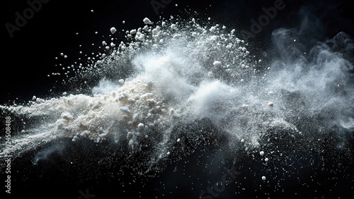 Macro white dust and scratches on a black background, texture of dirt on glass