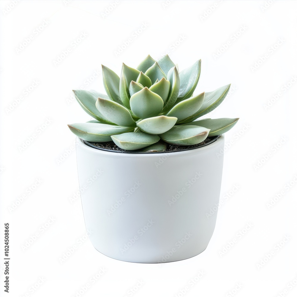 Small indoor succulent plant in white pot isolated on a white background Small indoor succulent plant in white pot isolated on a white background