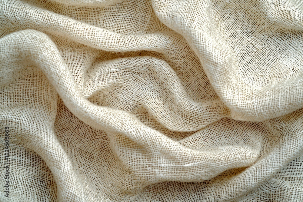 A Close-up of a Wrinkled Beige Fabric with a Grid Pattern A Close-up of a Wrinkled Beige Fabric with a Grid Pattern