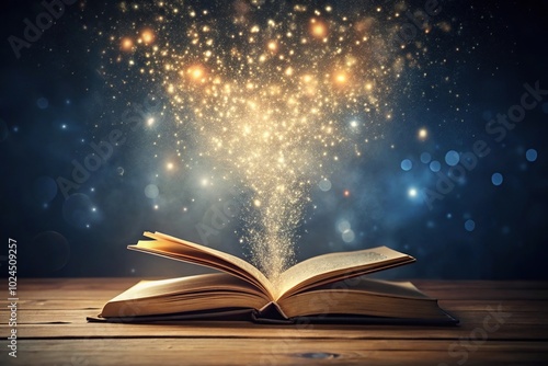 Magic book with floating dust particles creating a fairytale and minimalist vibe