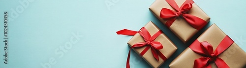 Wallpaper Mural A blue background is paired with three boxes of presents decorated with red ribbons. The boxes appear to be special occasion gifts. Torontodigital.ca