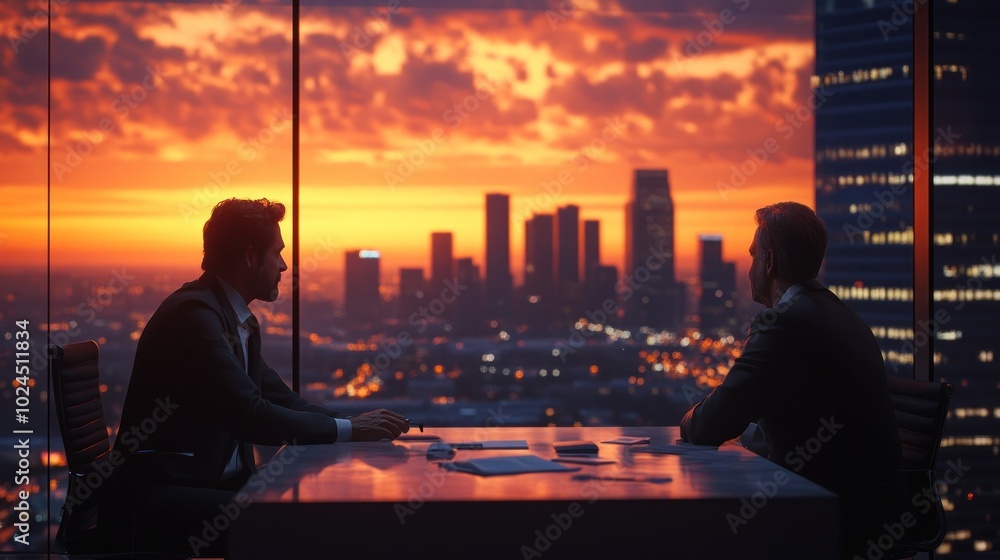 Consultant advising a CEO in an upscale executive office, with soft lighting and a city skyline view, creating a calm, strategic atmosphere. Consultant advising a CEO in an upscale executive office, with soft lighting and a city skyline view, creating a calm, strategic atmosphere.