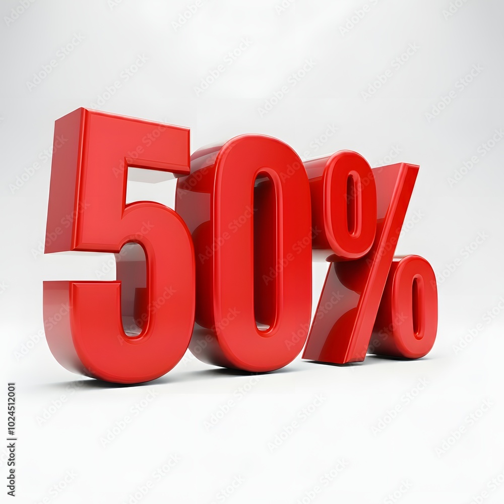 Glossy 3D red 50% discount symbol on a clean, minimalist background, ideal for promoting current retail offers, flash sales, trending deals, and exclusive promotions. Glossy 3D red 50% discount symbol on a clean, minimalist background, ideal for promoting current retail offers, flash sales, trending deals, and exclusive promotions.