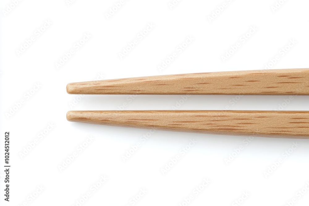 On a white surface, three chopsticks are arranged side by side, suitable for food illustrations or still-life compositions On a white surface, three chopsticks are arranged side by side, suitable for food illustrations or still-life compositions