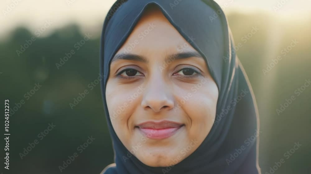 Young woman in hijab, closeup shot, highlighting her serene expression and the delicate details of her headscarf Young woman in hijab, closeup shot, highlighting her serene expression and the delicate details of her headscarf