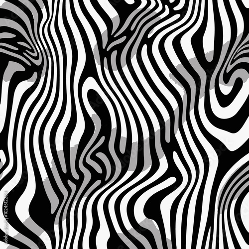 Abstract black and white optical illusion pattern with wavy stripes. Perfect for backgrounds, graphic design, posters, and modern art projects. High contrast design, trendy and visually captivating.