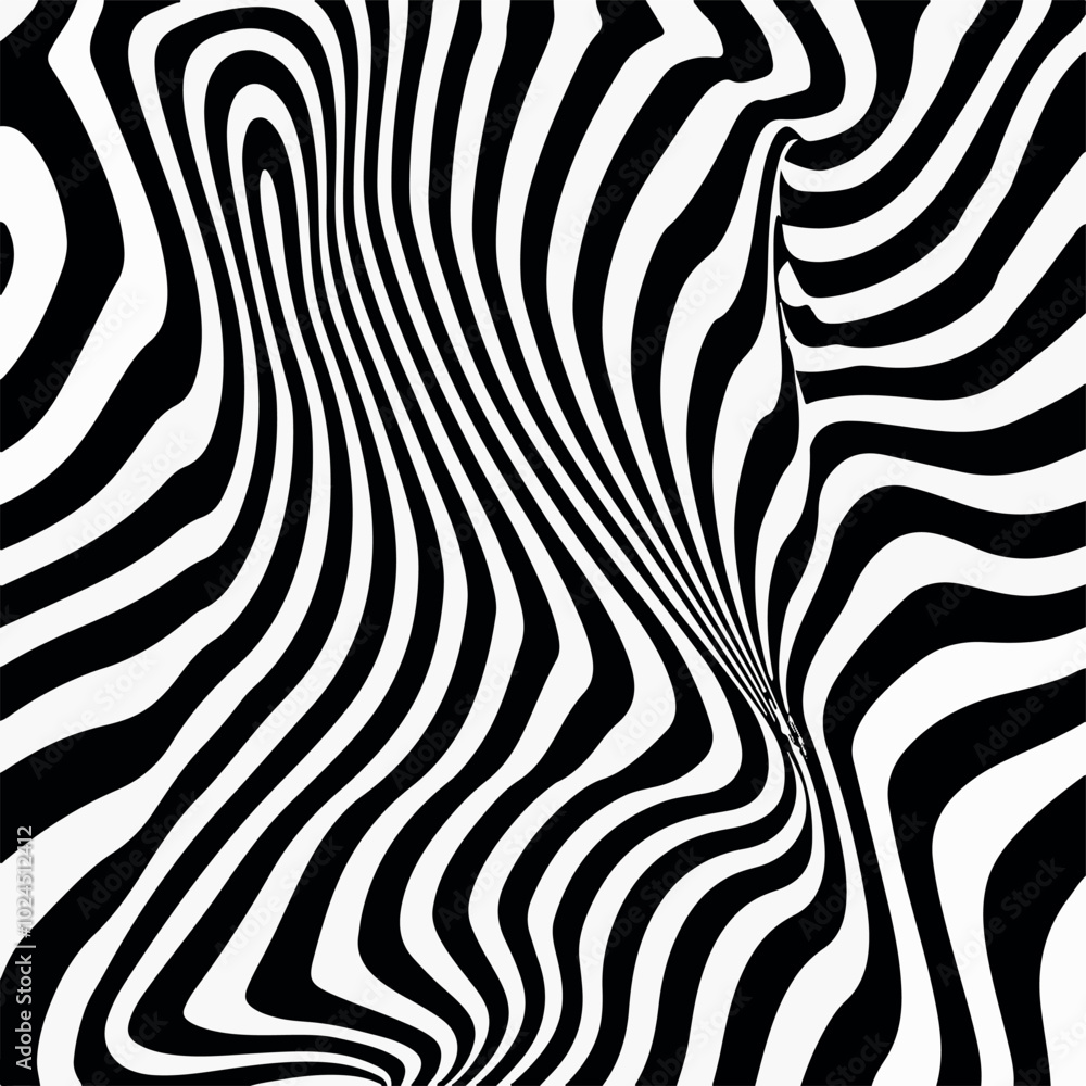 Abstract black and white optical illusion pattern with wavy stripes. Perfect for backgrounds, graphic design, posters, and modern art projects. High contrast design, trendy and visually captivating.
Abstract black and white optical illusion pattern with wavy stripes. Perfect for backgrounds, graphic design, posters, and modern art projects. High contrast design, trendy and visually captivating.