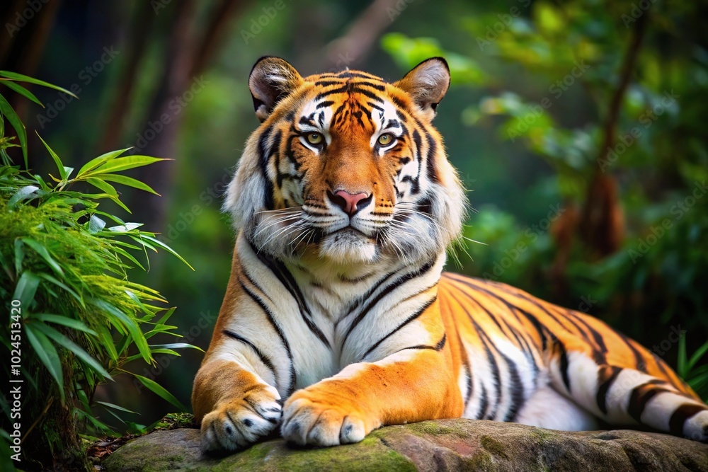 majestic Bengal tiger resting in jungle majestic Bengal tiger resting in jungle