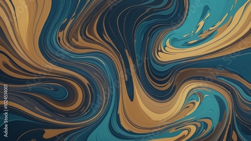 Vibrant Swirling Abstract with MidnightBlue, Cyan, SaddleBrown, and Gold