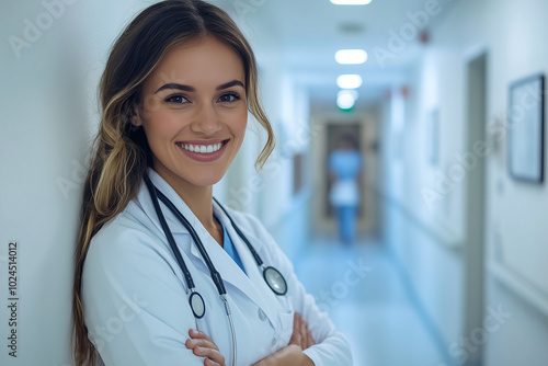 Smiling Nurse in Hospital Hallway