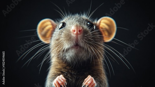 A small brown mouse with its ears up and looking at the camera