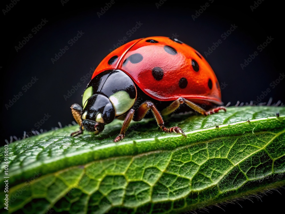 Captivating Close-Up of a Seven-Spotted Ladybug on a Half Green Leaf for Nature Lovers Captivating Close-Up of a Seven-Spotted Ladybug on a Half Green Leaf for Nature Lovers