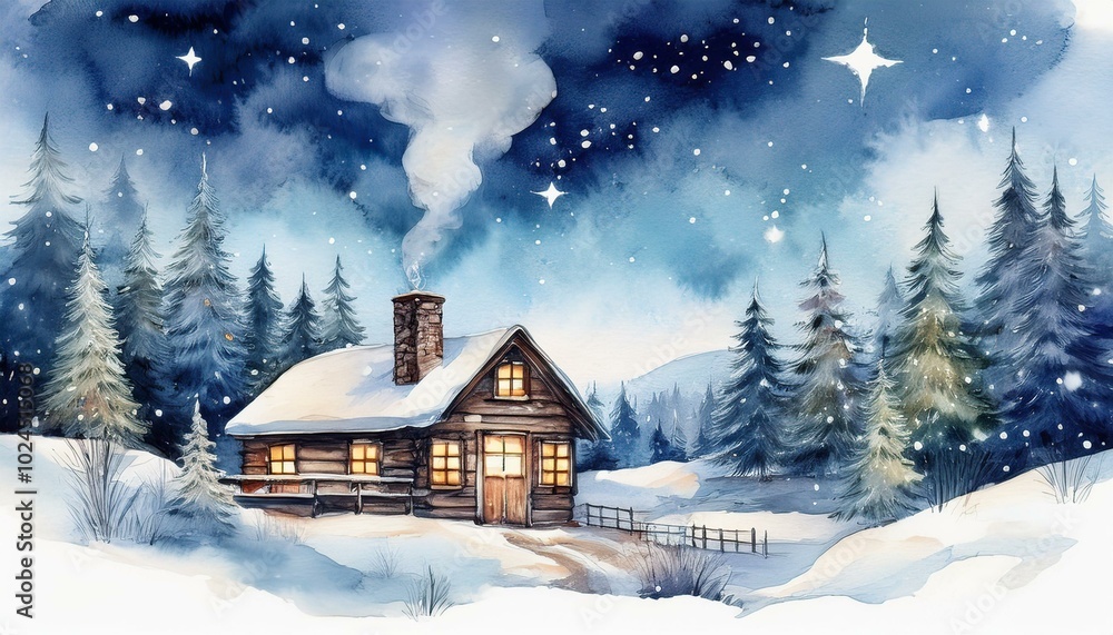 Naklejka premium winter landscape with house