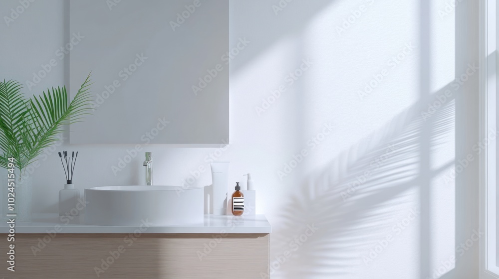 Fototapeta premium A serene bathroom scene with natural light and minimal decor for relaxation and hygiene.