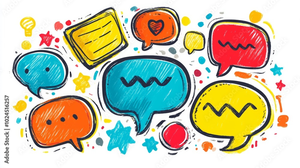Colorful speech bubbles, a vibrant representation of communication and diverse perspectives Colorful speech bubbles, a vibrant representation of communication and diverse perspectives