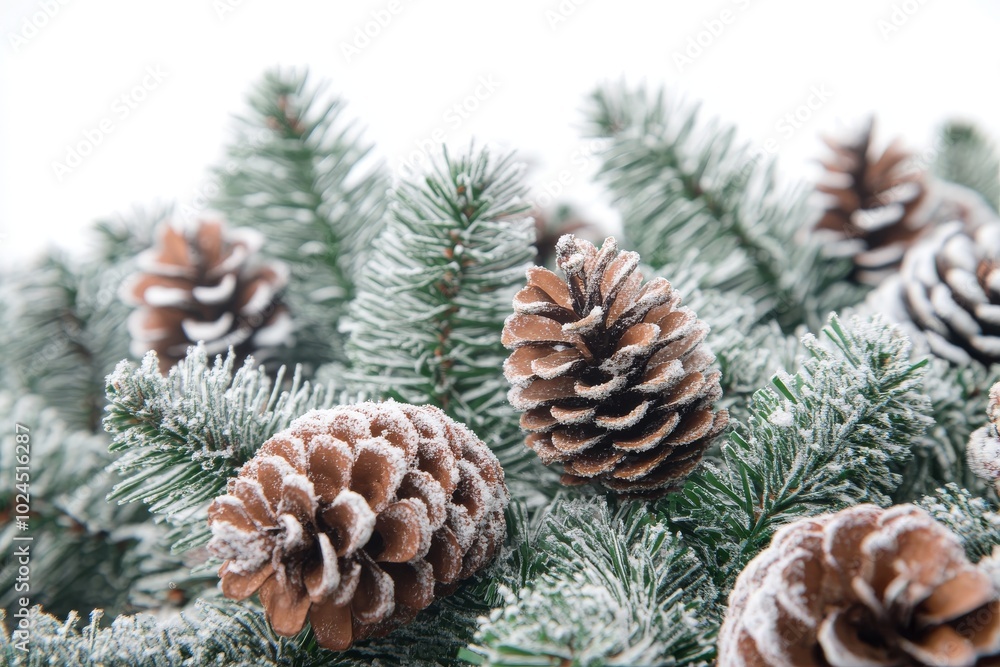 Fototapeta premium Frozen fir branches and white Christmas background