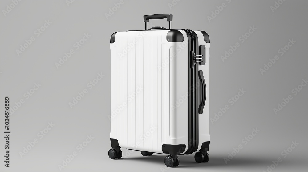 This is a Sleek White Travel Suitcase that features Smooth Wheels and boasts a Modern Design This is a Sleek White Travel Suitcase that features Smooth Wheels and boasts a Modern Design