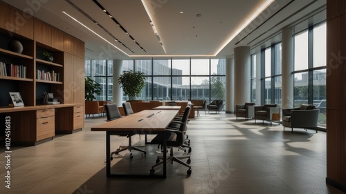 A minimalist break area in an office building