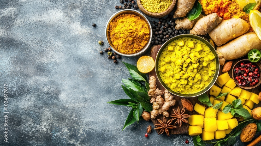 Traditional Indian cuisine in a pan on a wooden board, with a clean white background and space for menu copy or food-related advertisements. Traditional Indian cuisine in a pan on a wooden board, with a clean white background and space for menu copy or food-related advertisements.