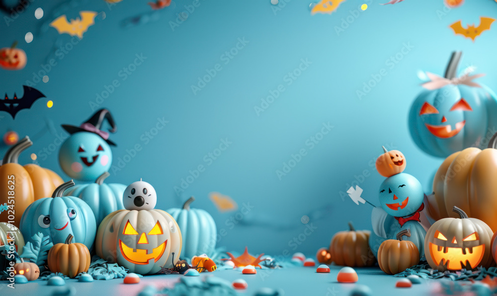 Ethereal Halloween scene with glowing pumpkins and ghosts... Ethereal Halloween scene with glowing pumpkins and ghosts...