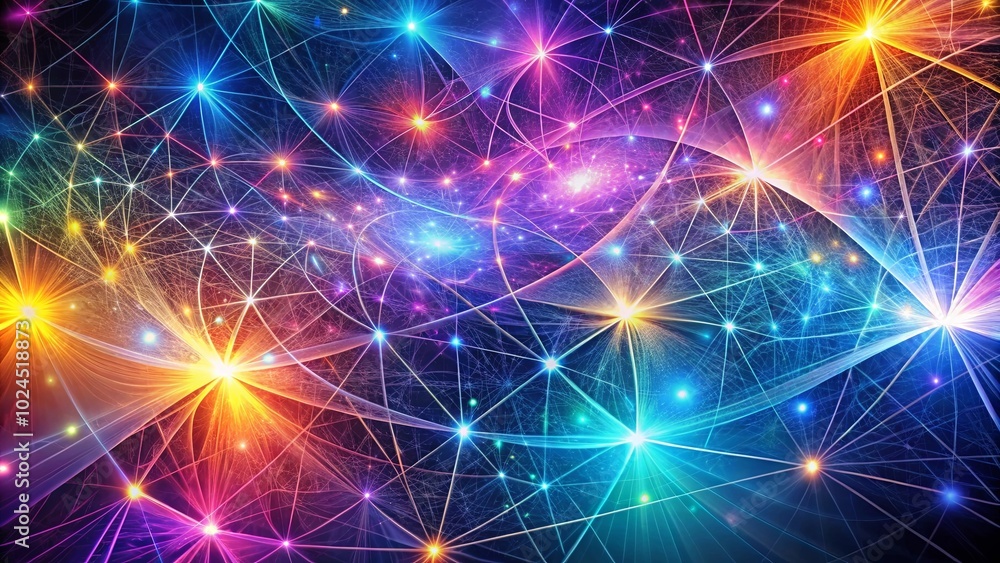 An Intertwined Symphony of Glowing Lines and Radiating Stars, Representing a Web of Infinite Connections An Intertwined Symphony of Glowing Lines and Radiating Stars, Representing a Web of Infinite Connections