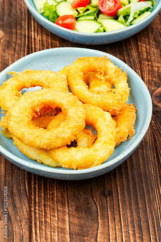 Crispy calamari rings. photo