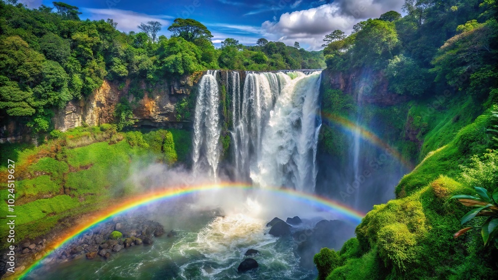 Majestic waterfall surrounded by lush greenery Majestic waterfall surrounded by lush greenery
