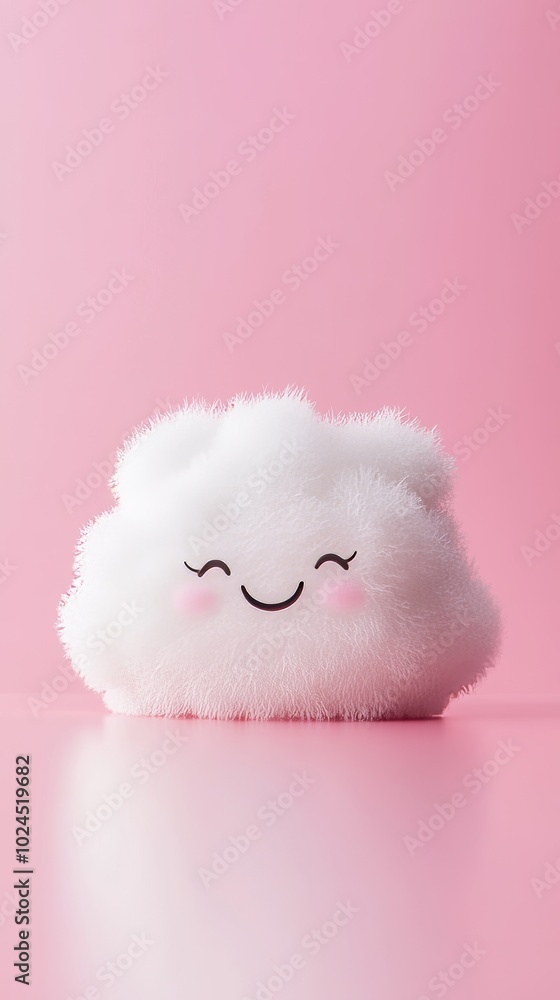 An adorable smiling cloud character on a pastel pink background, suitable for children's themes, illustrations, and playful designs. An adorable smiling cloud character on a pastel pink background, suitable for children's themes, illustrations, and playful designs.