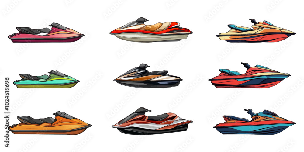 Set of jet ski boats on white background Set of jet ski boats on white background