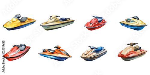 Set of jet ski boats on white background