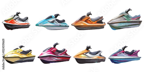 Set of jet ski boats on white background