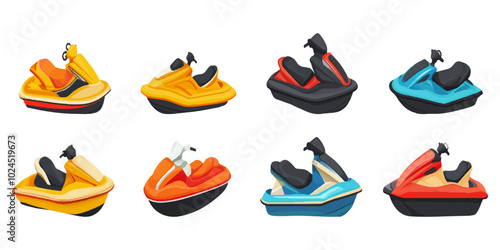 Set of jet ski boats on white background