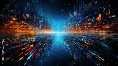 Naklejka Colorful Abstract Night Sky with Blue Light AI Technology Themed Background, wed disign ,banner 