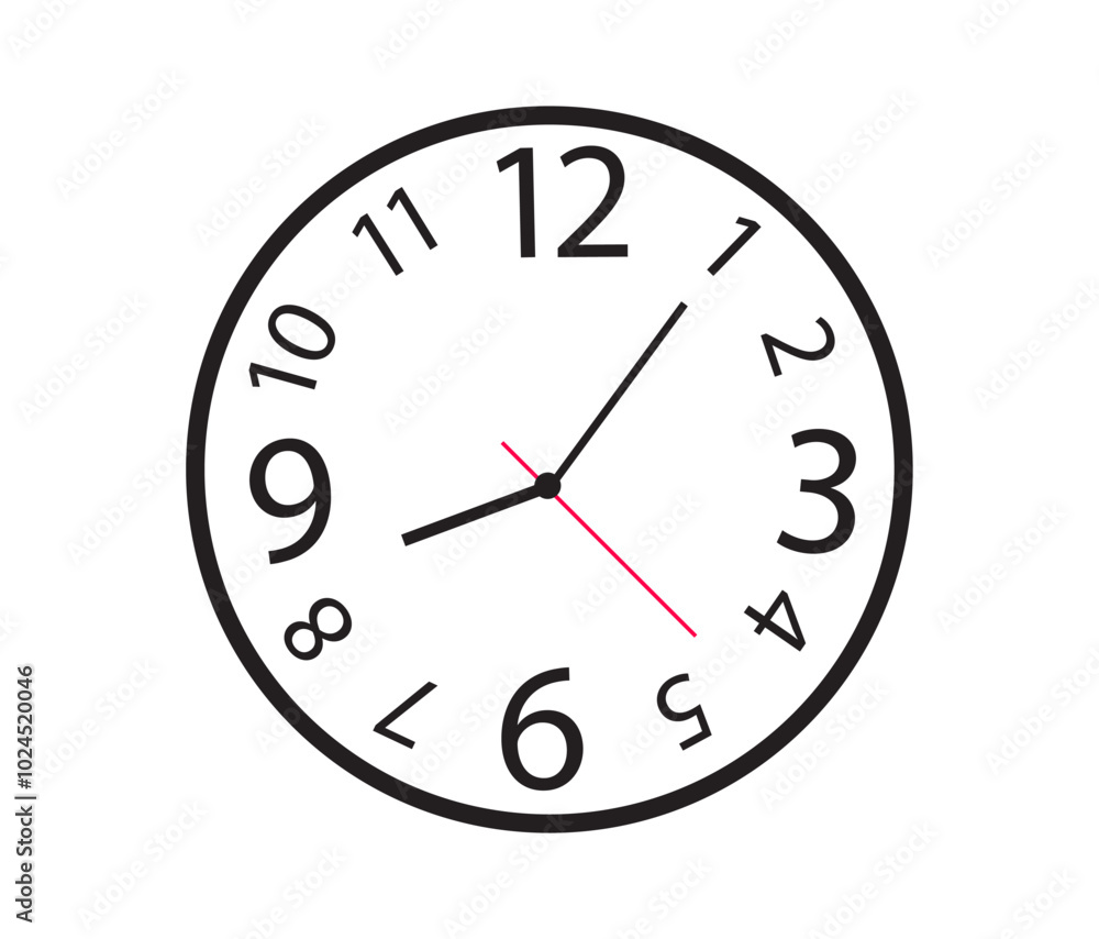Wall clock. Simple wall clock. Minimalist watch. Classic design wall clock. Analog clock. Vector illustration Wall clock. Simple wall clock. Minimalist watch. Classic design wall clock. Analog clock. Vector illustration