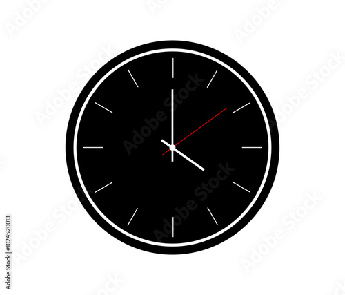 Wall clock. Simple wall clock. Minimalist watch. Classic design wall clock. Analog clock. Vector illustration