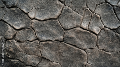 Close-up texture of rhino skin, rough and cracked surface with natural wrinkles and folds, detailed background of wildlife skin pattern photo