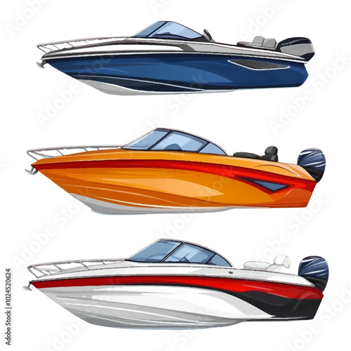 Set of speedboats on white background